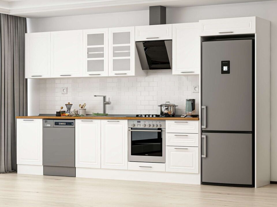 Alvinka 390X222 Cm Klasik Mebran Mutfak Dolabı Mb-E90S50S50-3 Mebran | Beyaz - Mdf