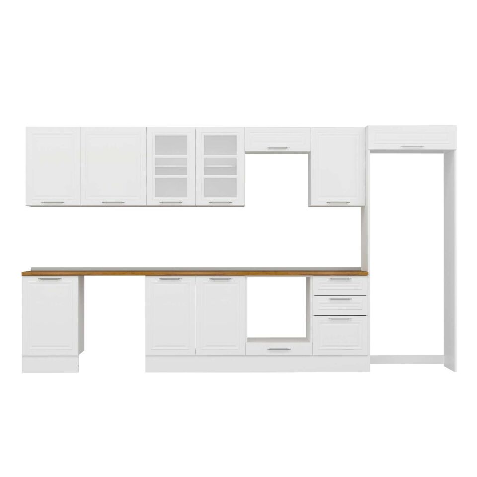 Alvinka 390X222 Cm Klasik Mebran Mutfak Dolabı Mb-E90S50S50-3 Mebran | Beyaz - Mdf