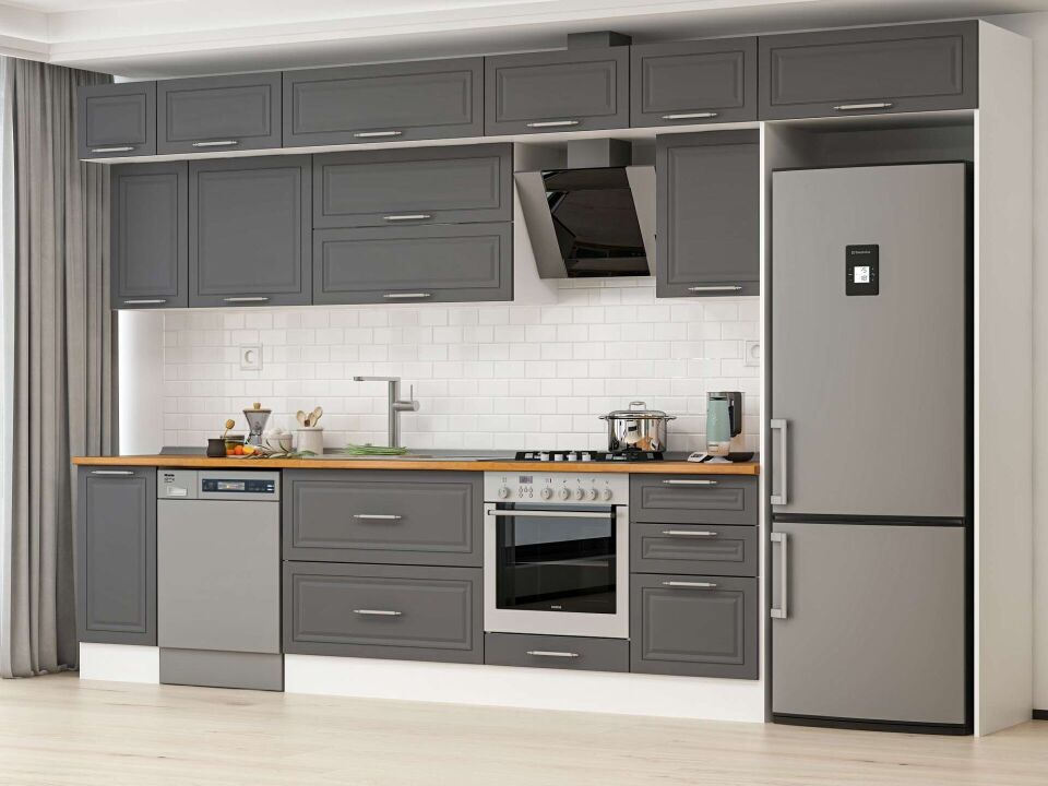 Alvinka 380X240 Cm Klasik Mebran Mutfak Dolabı Mb-E90S40S50-2 Mebran | Antrasit - Suntalam