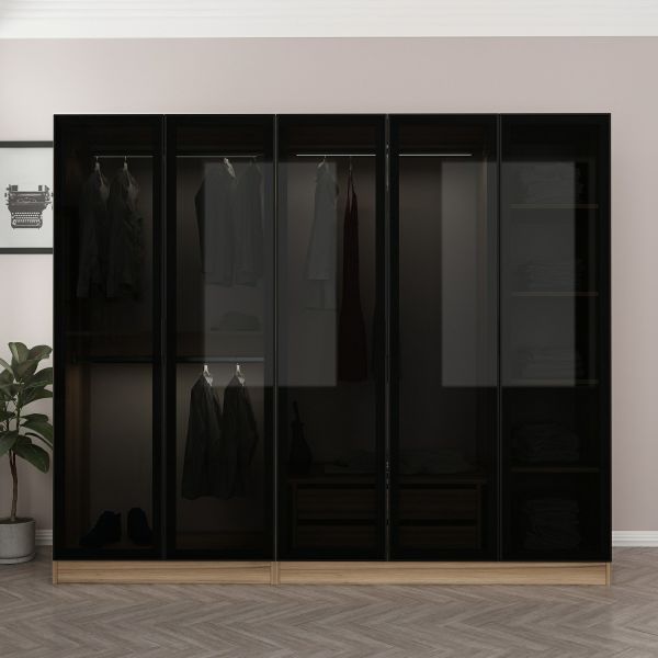 Kale 5 Füme Cam Kapaklı 2Ç Dolap Dore Füme Cam