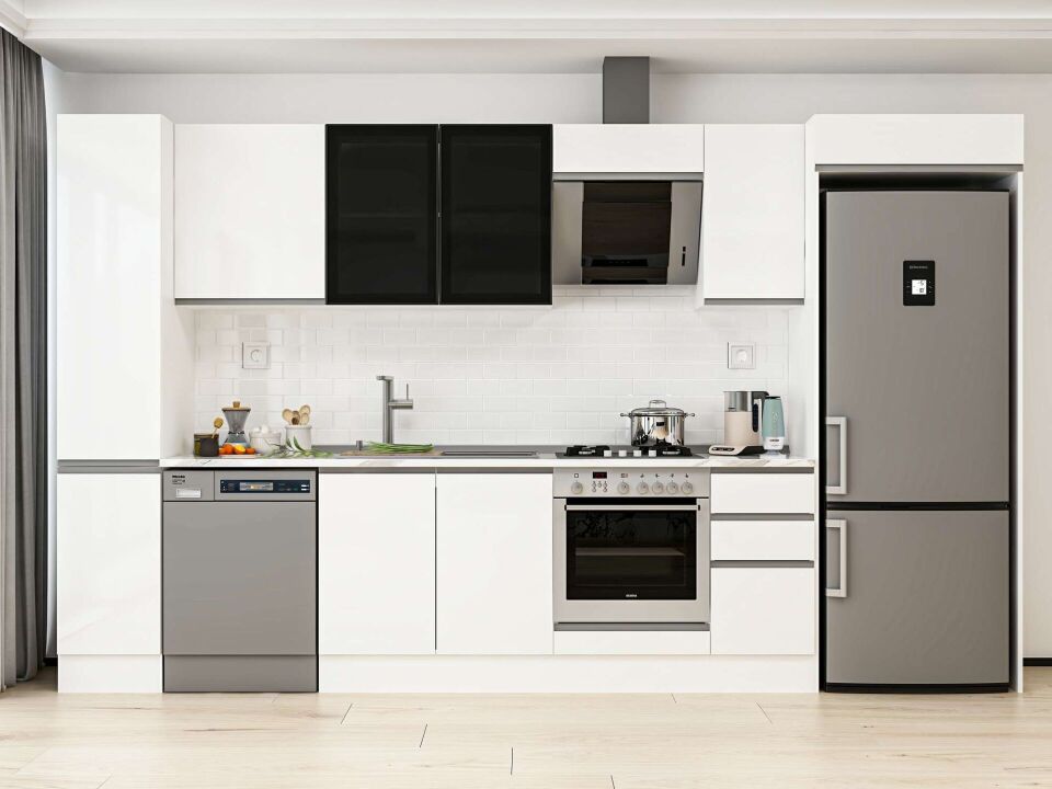 Alvinka 360X222 Cm High Gloss Mutfak Dolabı Mbb-E80B40S40-3 High Gloss | Beyaz - Mdf
