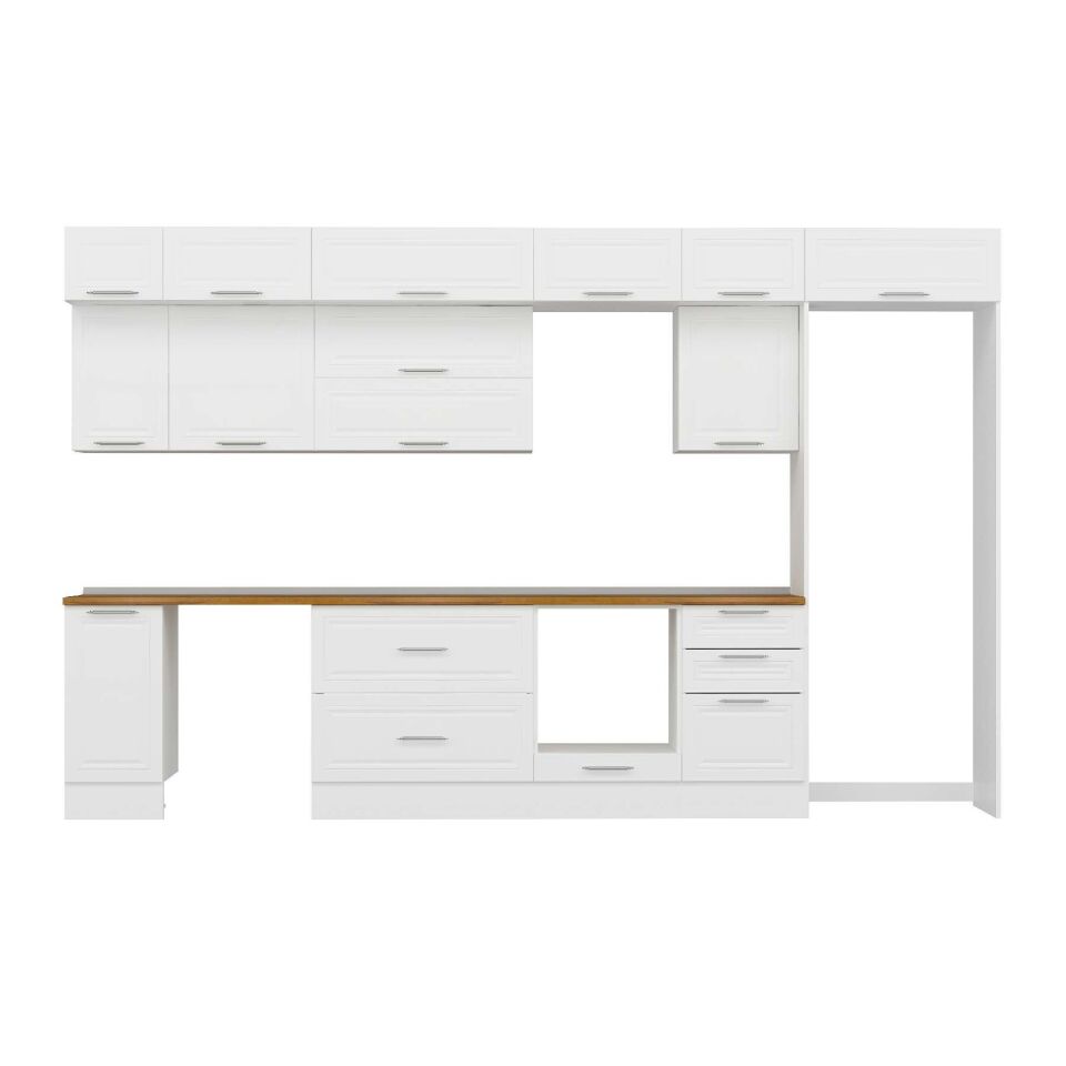 Alvinka 380X240 Cm Klasik Mebran Mutfak Dolabı Mb-E90S40S50-2 Mebran | Beyaz - Mdf