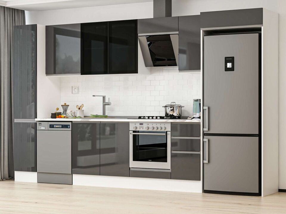 Alvinka 360X222 Cm High Gloss Mutfak Dolabı Mbb-E80B40S40-3 High Gloss | Antrasit - Suntalam