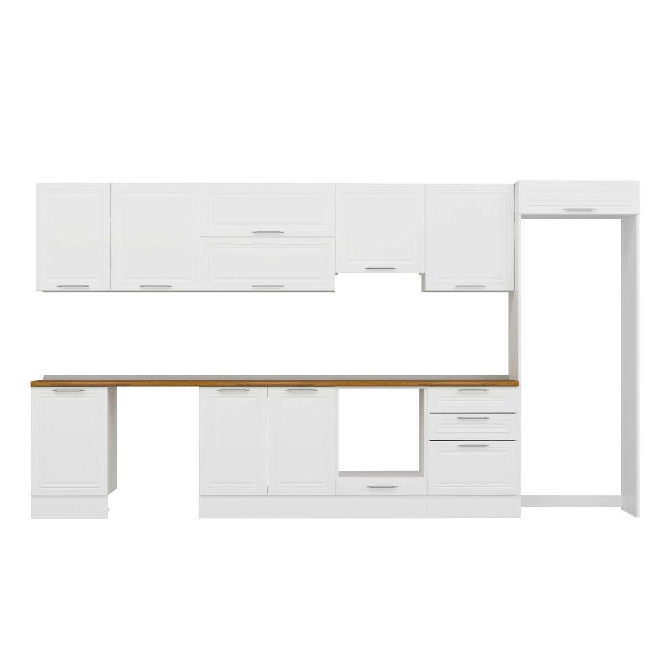 Alvinka 400X222 Cm Klasik Mebran Mutfak Dolabı Mb-E90S50S60-1 Mebran | Beyaz - Suntalam
