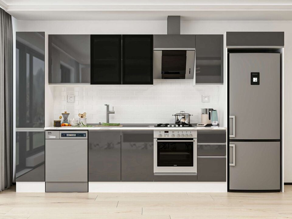Alvinka 360X222 Cm High Gloss Mutfak Dolabı Mbb-E80B40S40-3 High Gloss | Antrasit - Mdf