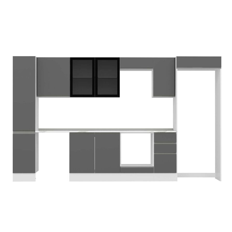 Alvinka 360X222 Cm High Gloss Mutfak Dolabı Mbb-E80B40S40-3 High Gloss | Antrasit - Mdf