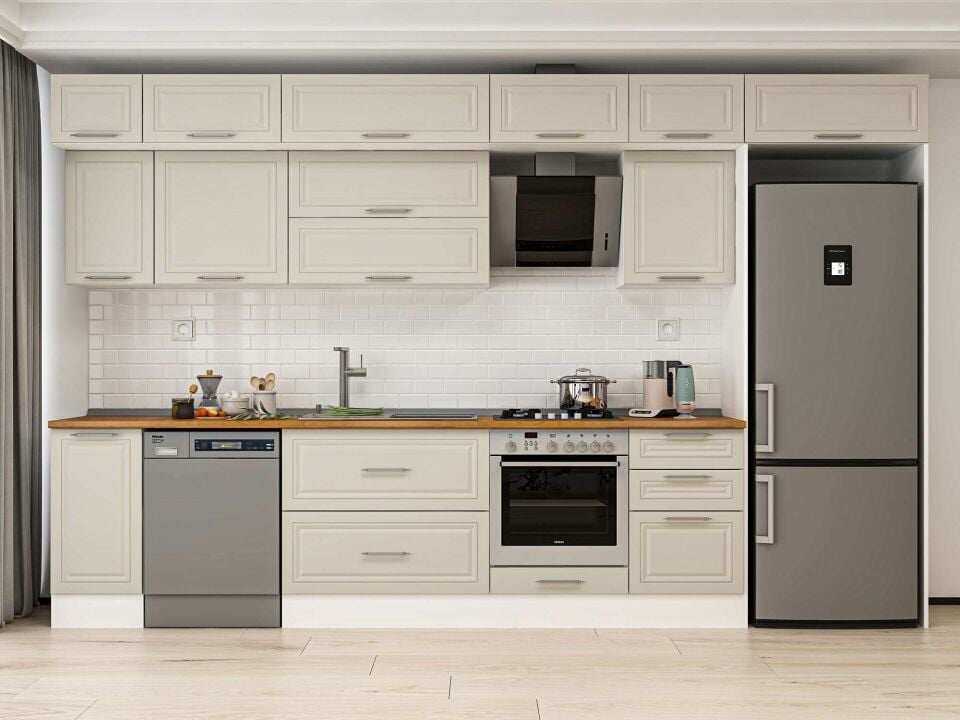 Alvinka 380X240 Cm Klasik Mebran Mutfak Dolabı Mb-E90S40S50-2 Mebran | Kumtaşı - Mdf