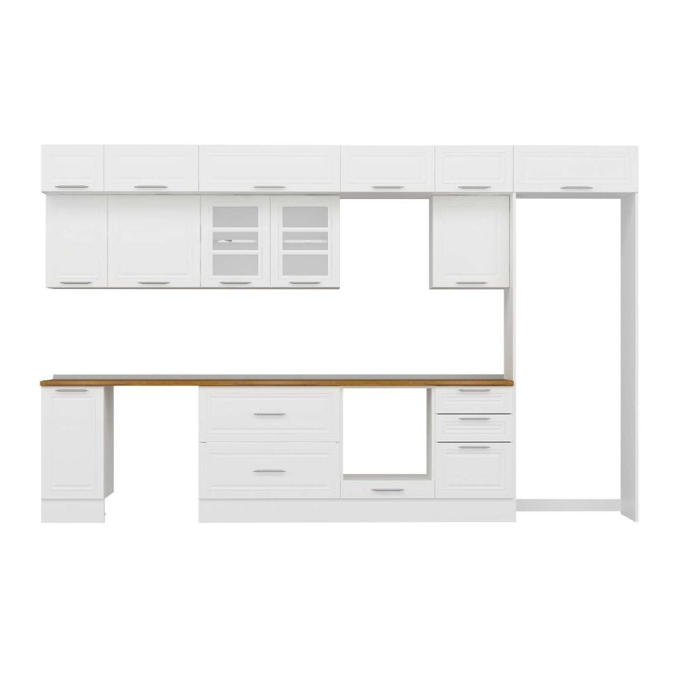 Alvinka 380X240 Cm Klasik Mebran Mutfak Dolabı Mb-E90S40S50-3 Mebran | Beyaz - Suntalam
