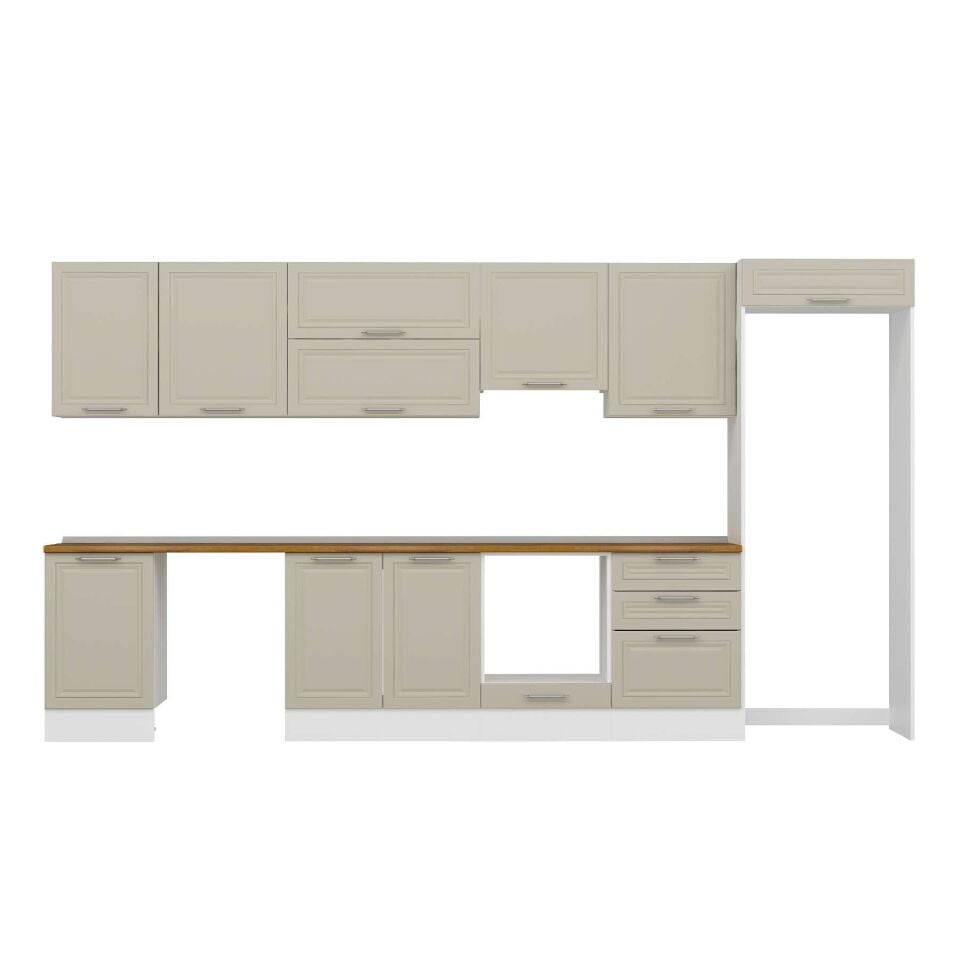 Alvinka 400X222 Cm Klasik Mebran Mutfak Dolabı Mb-E90S50S60-1 Mebran | Kumtaşı - Suntalam