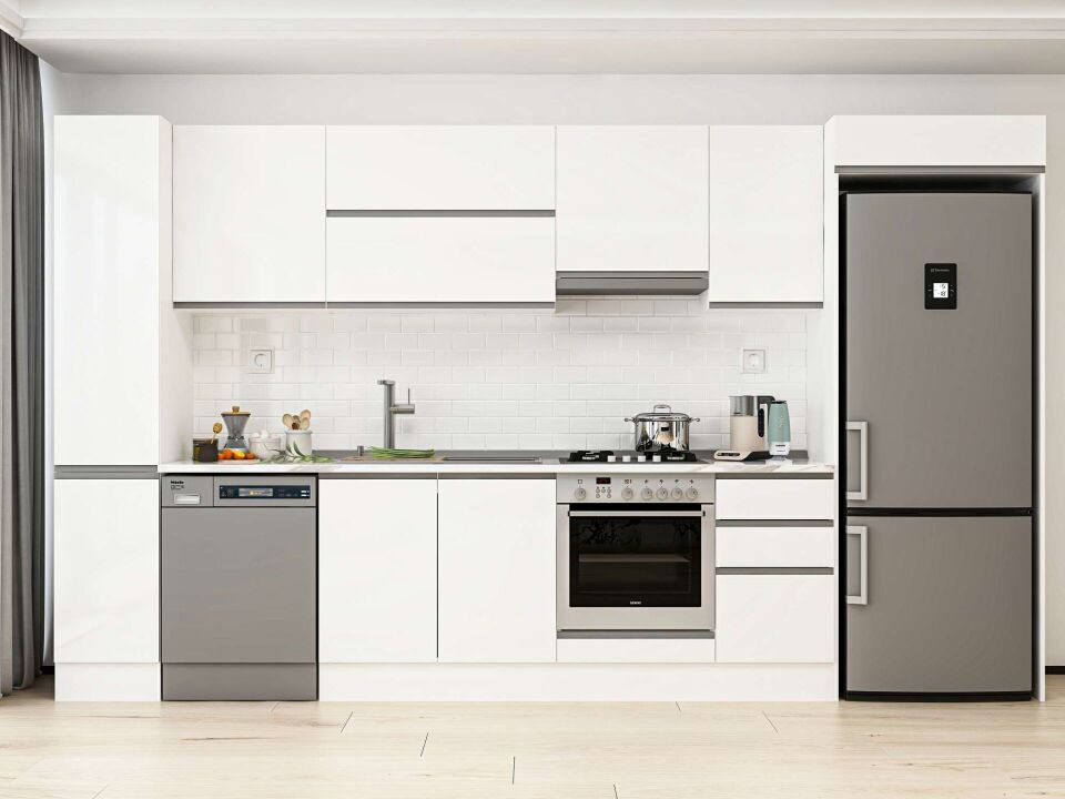 Alvinka 365X222 Cm High Gloss Mutfak Dolabı Mbb-E80B40S45-1 High Gloss | Beyaz - Mdf
