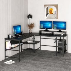 Minar Greta Raflı L Köşe Çalışma Masası - Mat Siyah