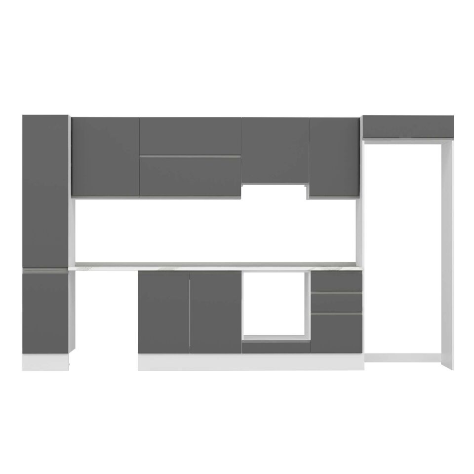 Alvinka 365X222 Cm High Gloss Mutfak Dolabı Mbb-E80B40S45-1 High Gloss | Antrasit - Mdf
