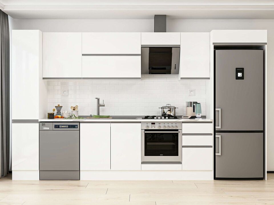 Alvinka 365X222 Cm High Gloss Mutfak Dolabı Mbb-E80B40S45-2 High Gloss | Beyaz - Mdf