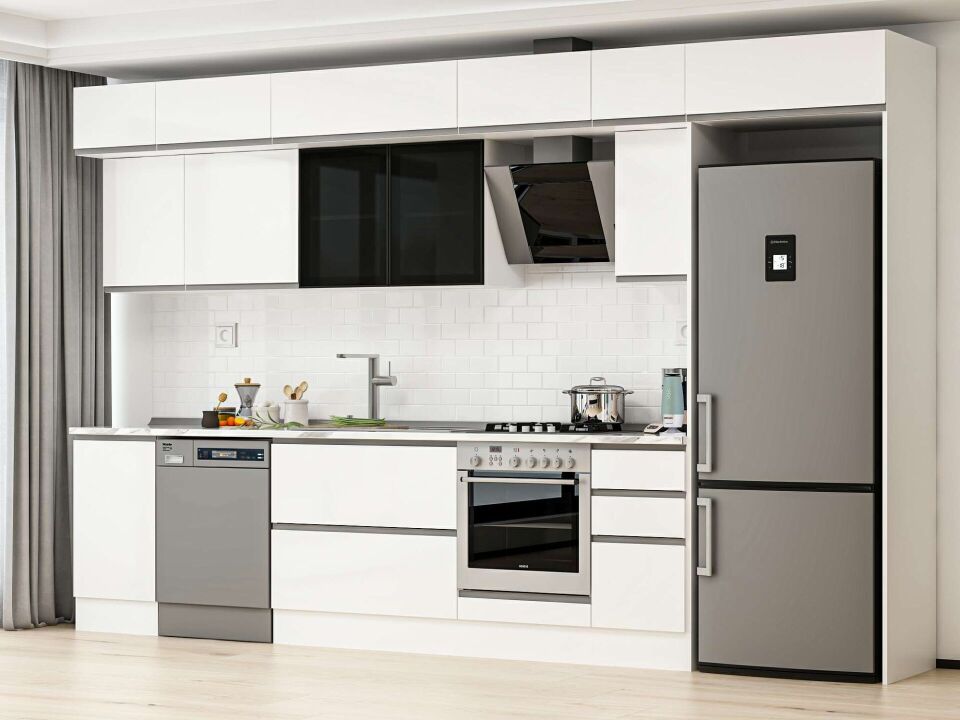 Alvinka 375X240 Cm High Gloss Mutfak Dolabı Mb-E90S45S40-3 High Gloss | Beyaz - Mdf