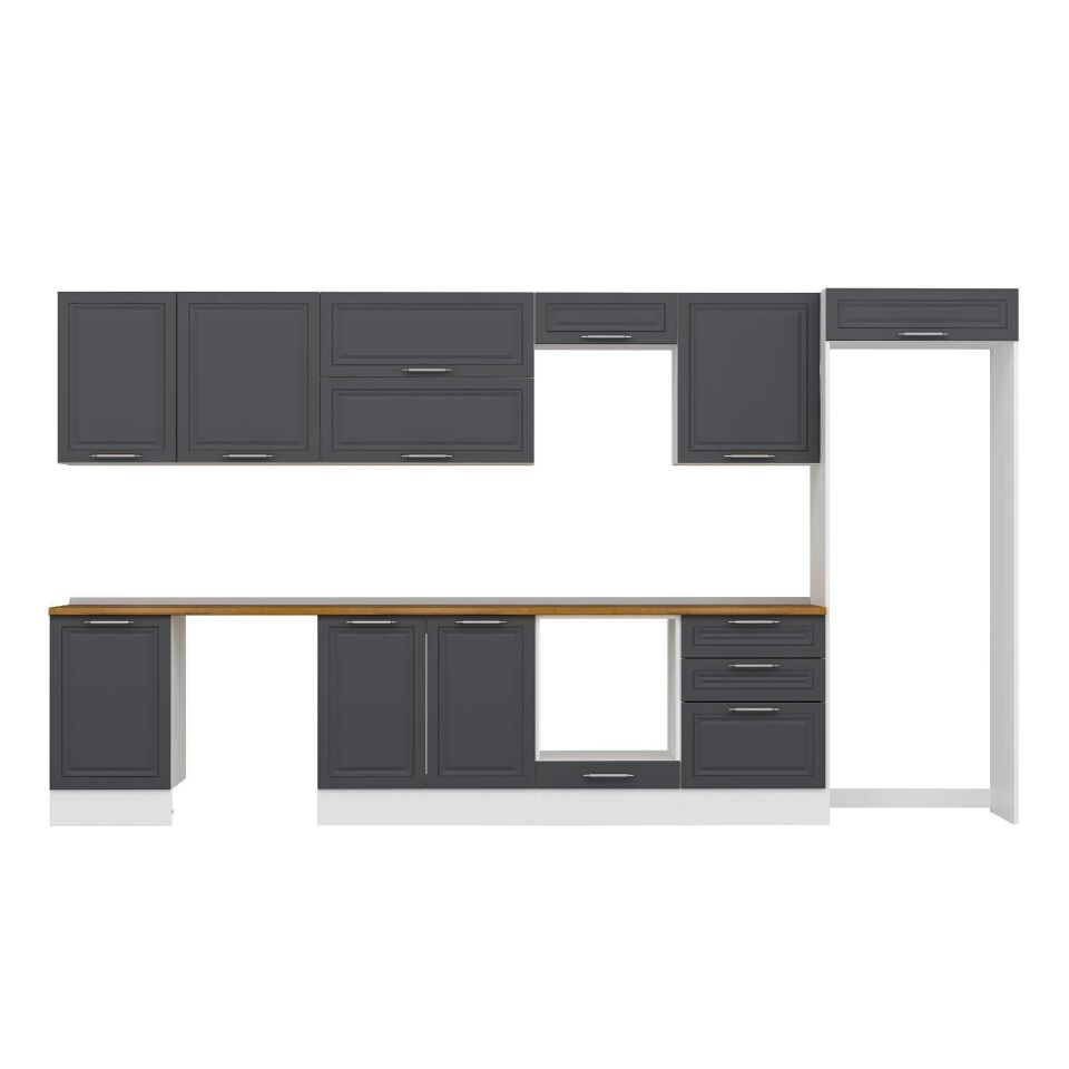 Alvinka 400X222 Cm Klasik Mebran Mutfak Dolabı Mb-E90S50S60-2 Mebran | Antrasit - Suntalam