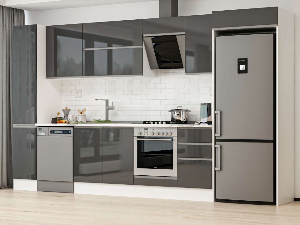 Alvinka 365X222 Cm High Gloss Mutfak Dolabı Mbb-E80B40S45-2 High Gloss | Antrasit - Suntalam