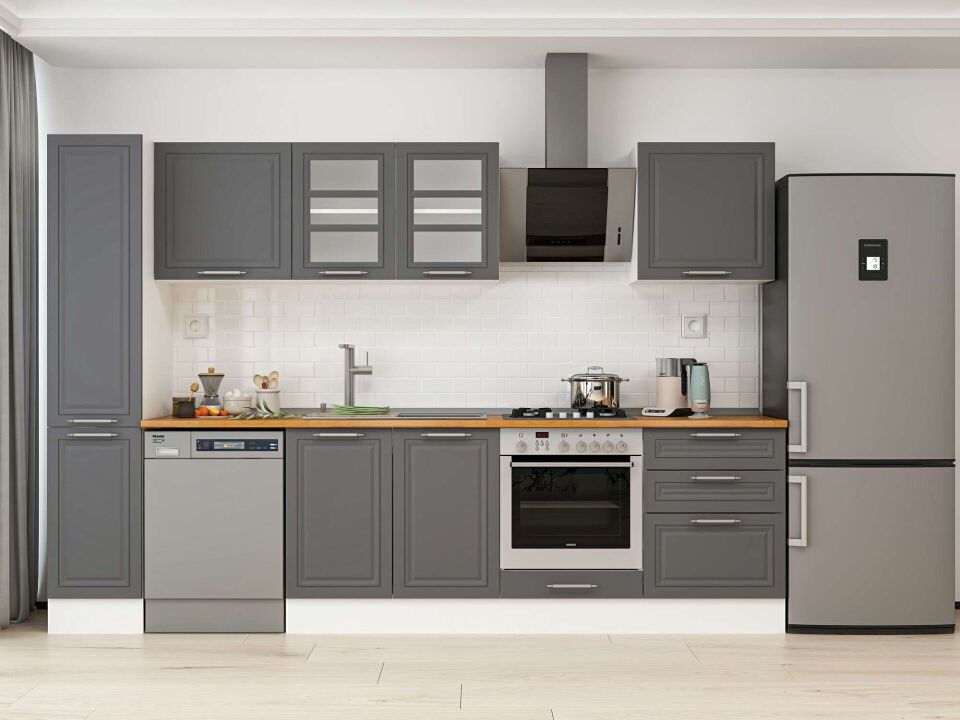 Alvinka 310X210 Cm Klasik Mebran Mutfak Dolabı Mb-E90B40S60-3 Mebran | Antrasit - Mdf