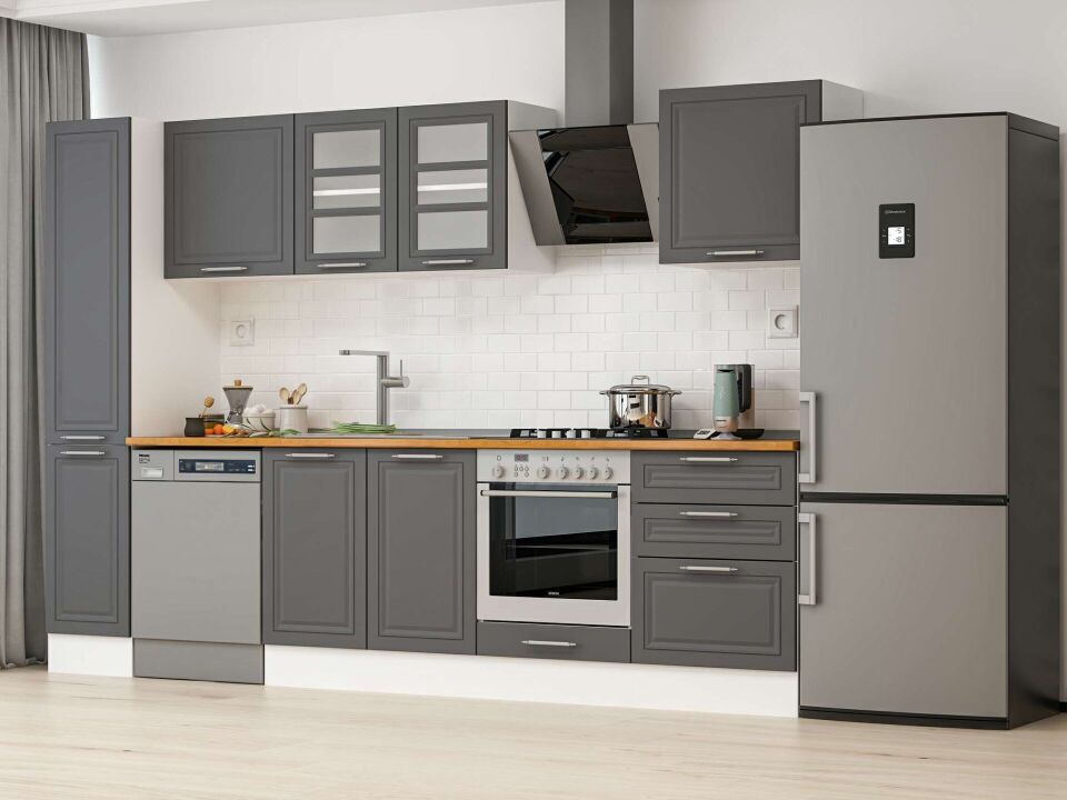 Alvinka 310X210 Cm Klasik Mebran Mutfak Dolabı Mb-E90B40S60-3 Mebran | Antrasit - Mdf