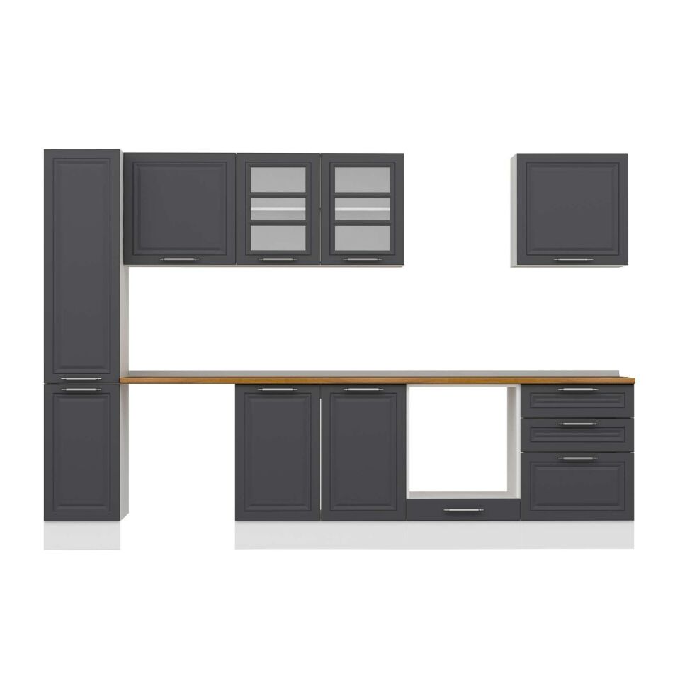Alvinka 310X210 Cm Klasik Mebran Mutfak Dolabı Mb-E90B40S60-3 Mebran | Antrasit - Mdf