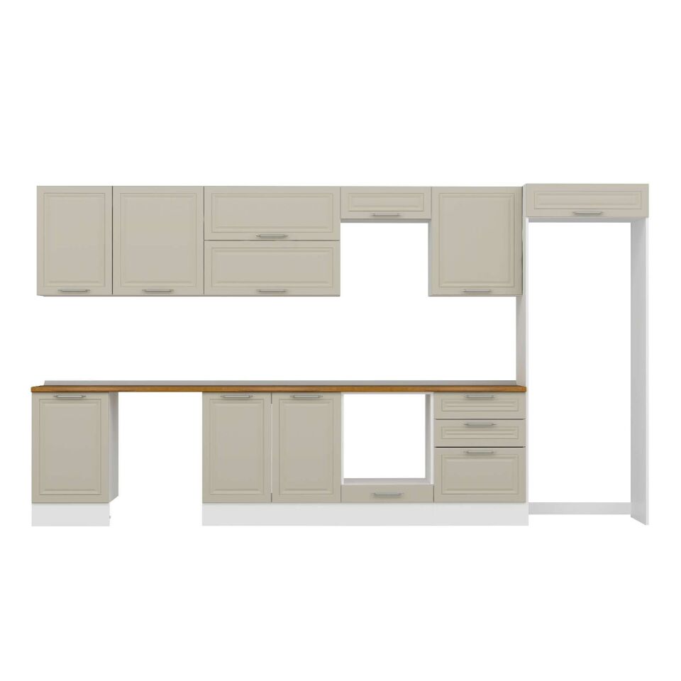 Alvinka 400X222 Cm Klasik Mebran Mutfak Dolabı Mb-E90S50S60-2 Mebran | Kumtaşı - Suntalam