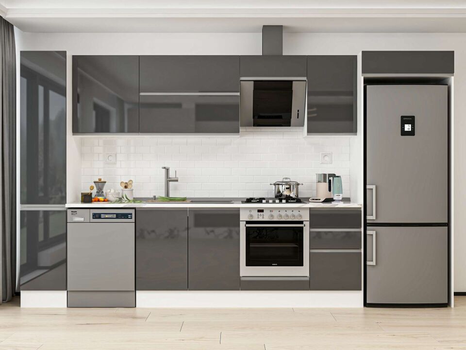 Alvinka 365X222 Cm High Gloss Mutfak Dolabı Mbb-E80B40S45-2 High Gloss | Antrasit - Mdf