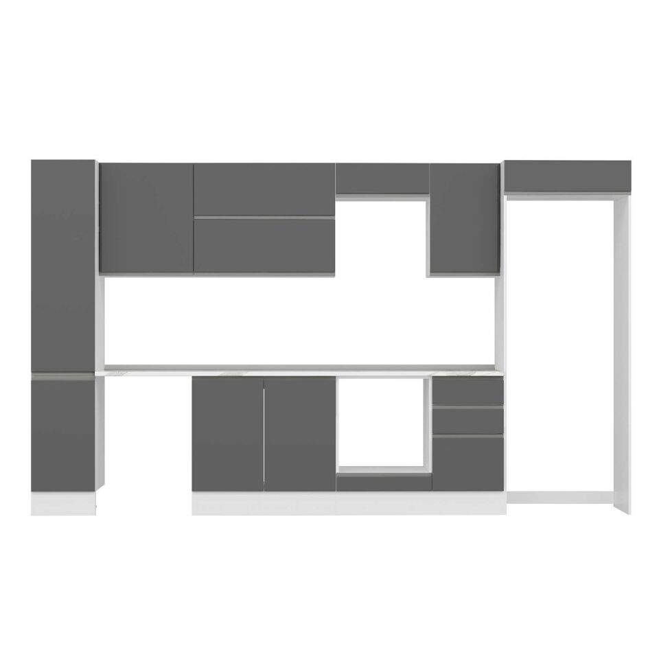 Alvinka 365X222 Cm High Gloss Mutfak Dolabı Mbb-E80B40S45-2 High Gloss | Antrasit - Mdf