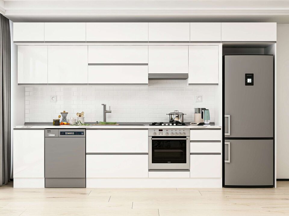 Alvinka 380X240 Cm High Gloss Mutfak Dolabı Mb-E90S45S45-1 High Gloss | Beyaz - Mdf