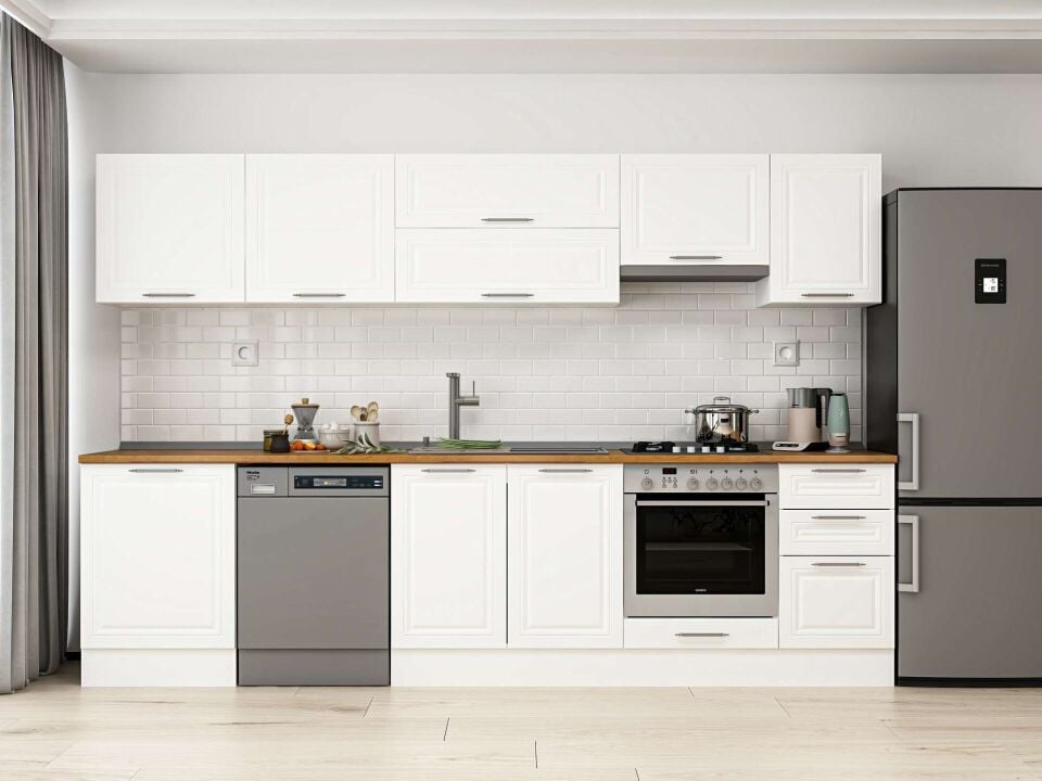 Alvinka 305X210 Cm Klasik Mebran Mutfak Dolabı Beyaz Beyaz M-E80S60S45-1
