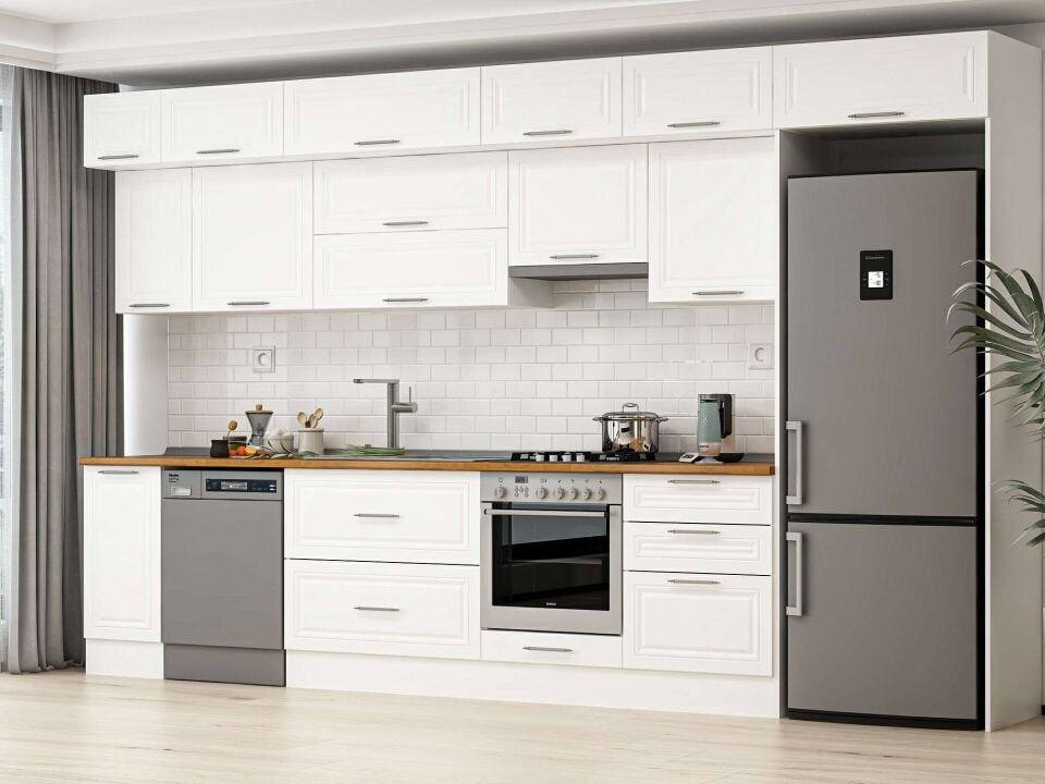 Alvinka 390X240 Cm Klasik Mebran Mutfak Dolabı Mb-E90S40S60-1 Mebran | Beyaz - Mdf