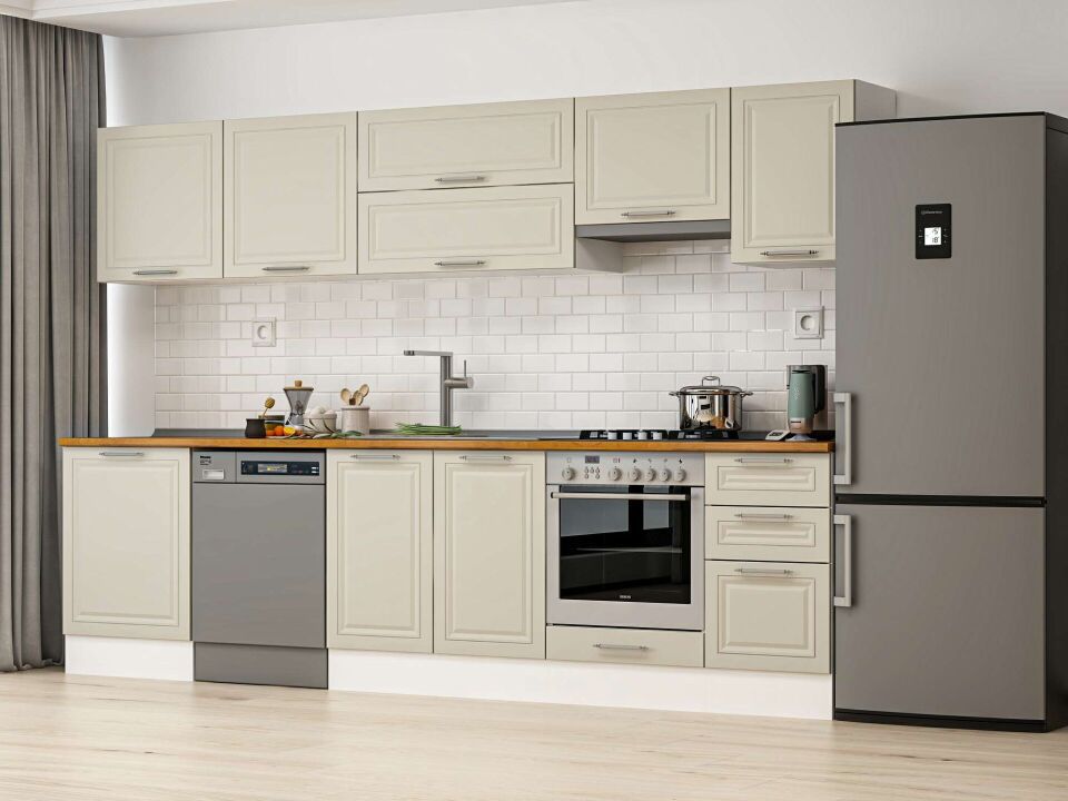 Alvinka 305X210 Cm Klasik Mebran Mutfak Dolabı Beyaz Beyaz M-E80S60S45-1