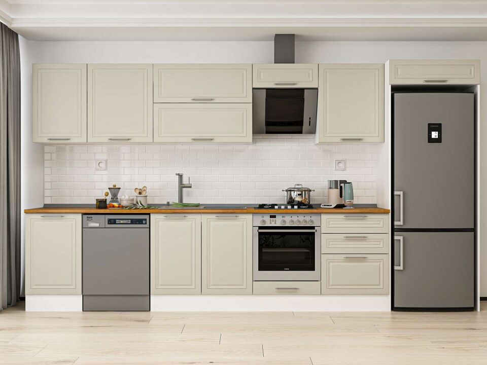 Alvinka 400X222 Cm Klasik Mebran Mutfak Dolabı Mb-E90S50S60-2 Mebran | Kumtaşı - Mdf