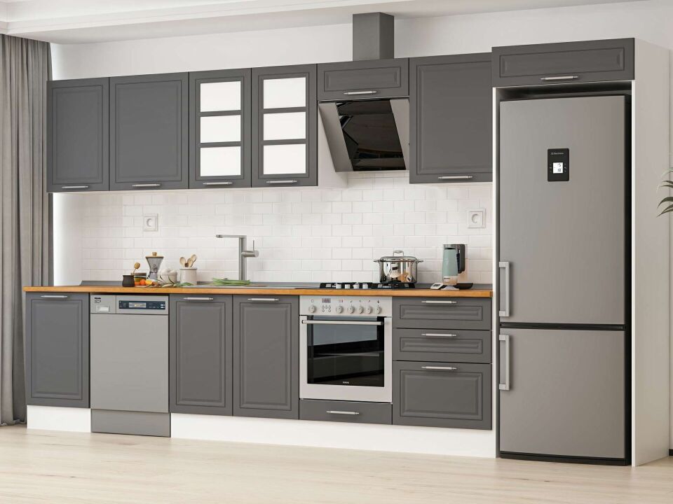 Alvinka 400X222 Cm Klasik Mebran Mutfak Dolabı Mb-E90S50S60-3 Mebran | Antrasit - Suntalam