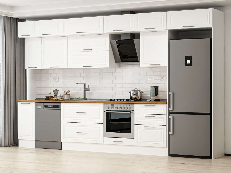 Alvinka 390X240 Cm Klasik Mebran Mutfak Dolabı Mb-E90S40S60-2 Mebran | Beyaz - Suntalam