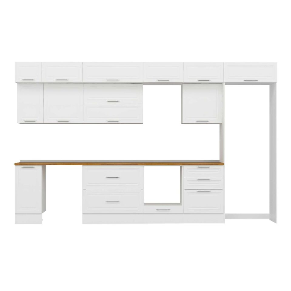 Alvinka 390X240 Cm Klasik Mebran Mutfak Dolabı Mb-E90S40S60-2 Mebran | Beyaz - Suntalam