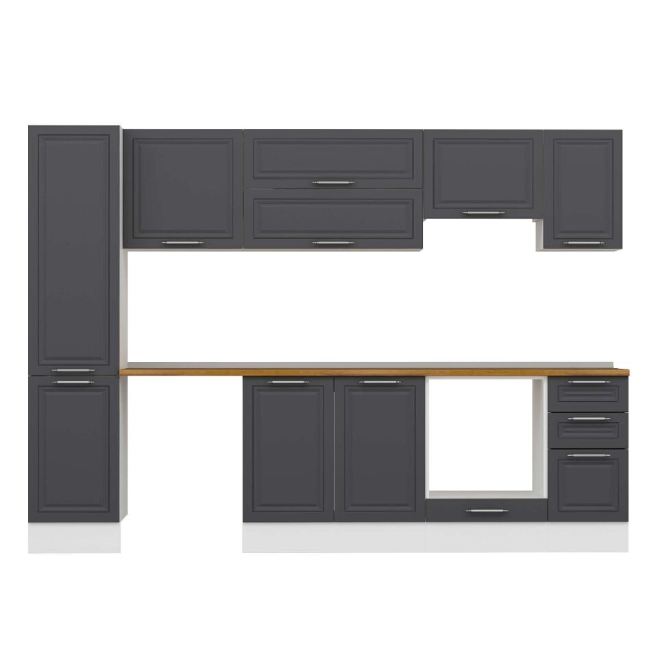 Alvinka 295X210 Cm Klasik Mebran Mutfak Dolabı Mb-E90B45S40-1 Mebran | Antrasit - Mdf