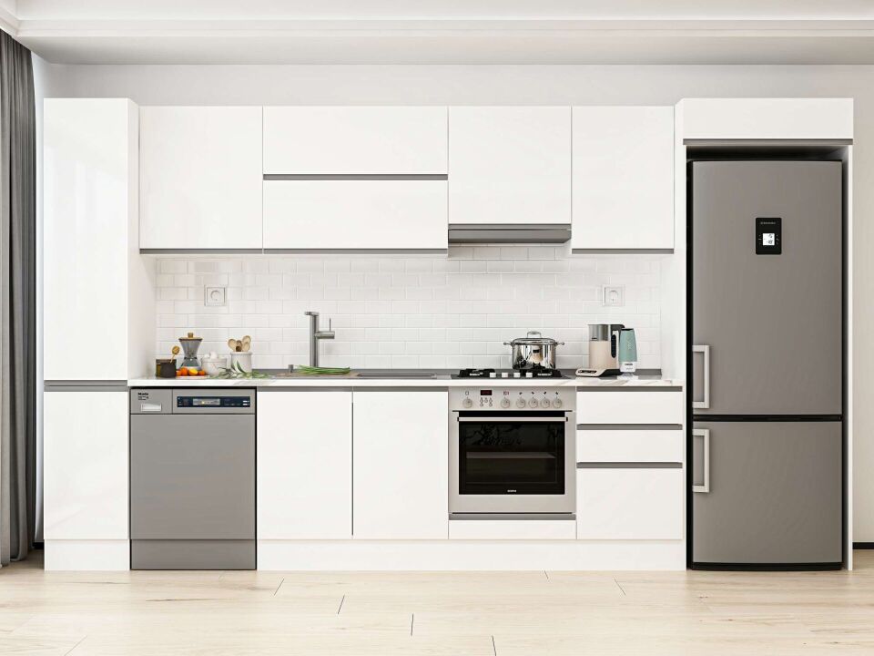 Alvinka 370X222 Cm High Gloss Mutfak Dolabı Mbb-E80B40S50-1 High Gloss | Beyaz - Mdf