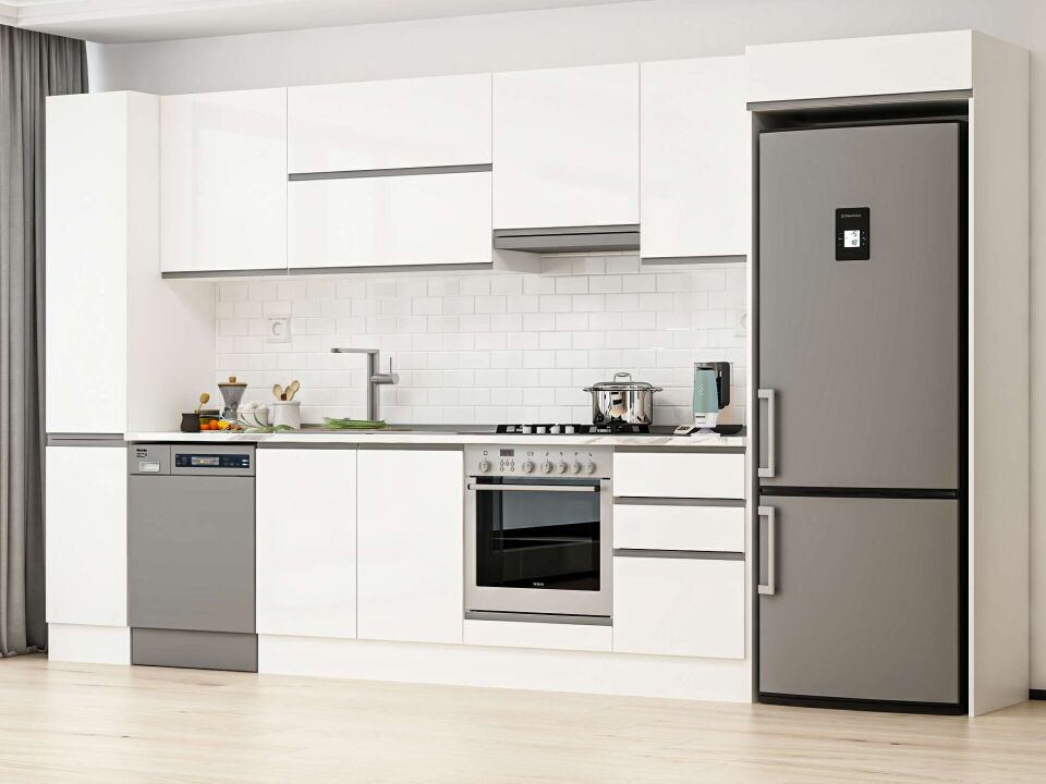 Alvinka 370X222 Cm High Gloss Mutfak Dolabı Mbb-E80B40S50-1 High Gloss | Beyaz - Mdf