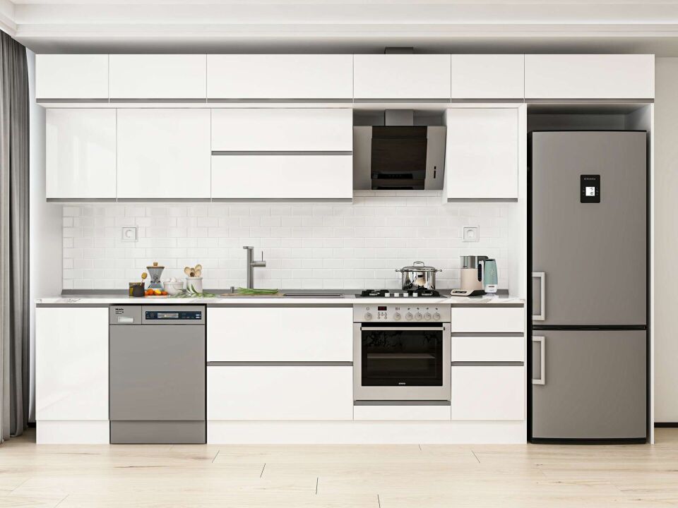 Alvinka 380X240 Cm High Gloss Mutfak Dolabı Mb-E90S45S45-2 High Gloss | Beyaz - Mdf