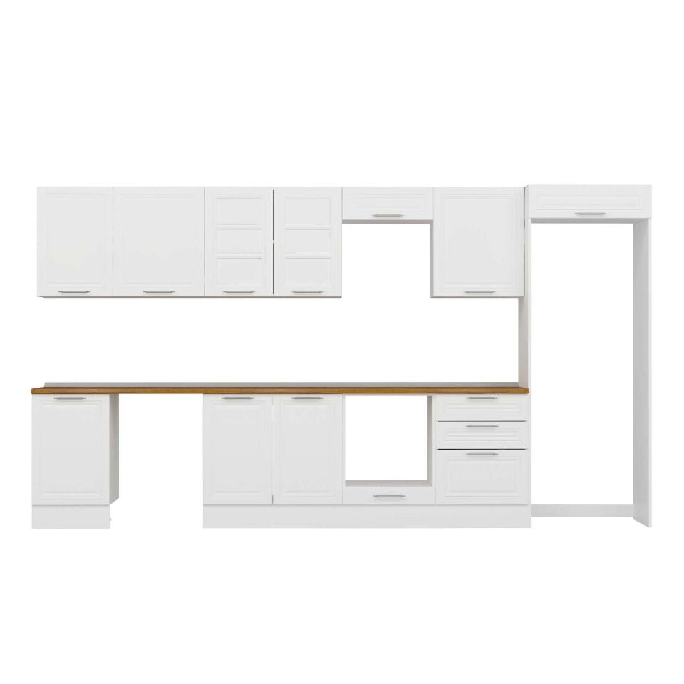 Alvinka 400X222 Cm Klasik Mebran Mutfak Dolabı Mb-E90S50S60-3 Mebran | Beyaz - Mdf