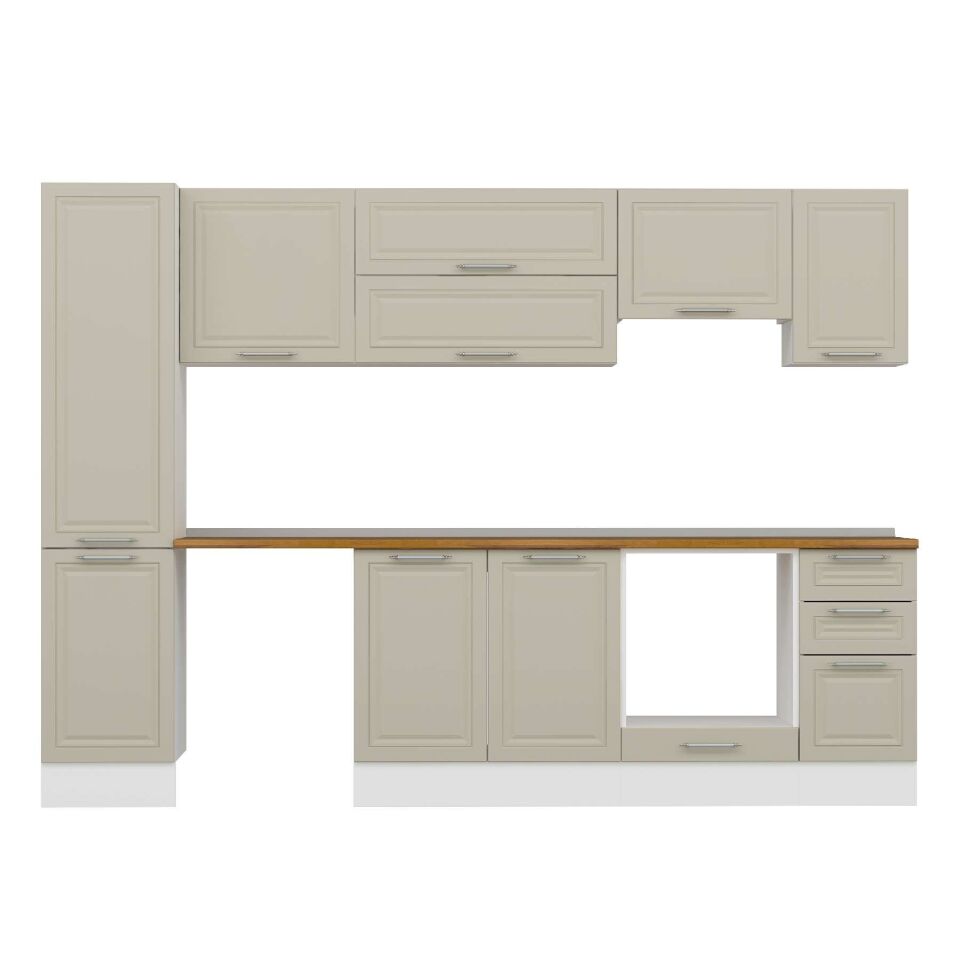 Alvinka 295X210 Cm Klasik Mebran Mutfak Dolabı Mb-E90B45S40-1 Mebran | Kumtaşı - Mdf