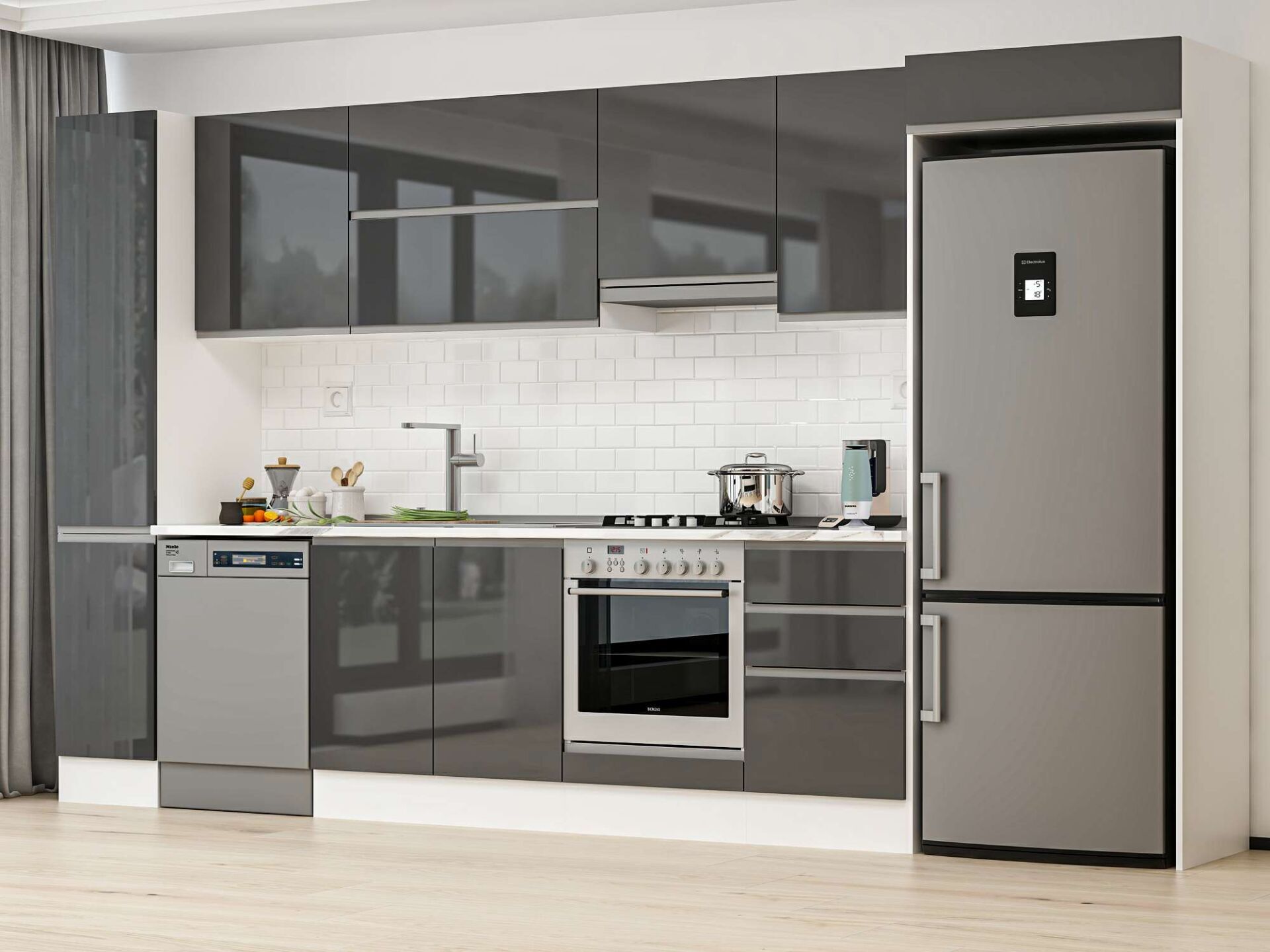 Alvinka 370X222 Cm High Gloss Mutfak Dolabı Mbb-E80B40S50-1 High