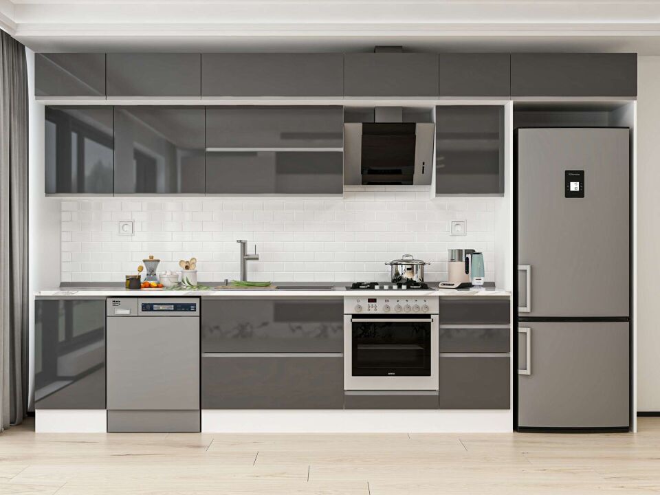 Alvinka 380X240 Cm High Gloss Mutfak Dolabı Mb-E90S45S45-2 High Gloss | Antrasit - Mdf