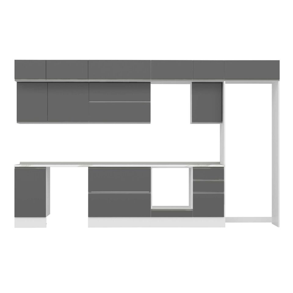 Alvinka 380X240 Cm High Gloss Mutfak Dolabı Mb-E90S45S45-2 High Gloss | Antrasit - Mdf