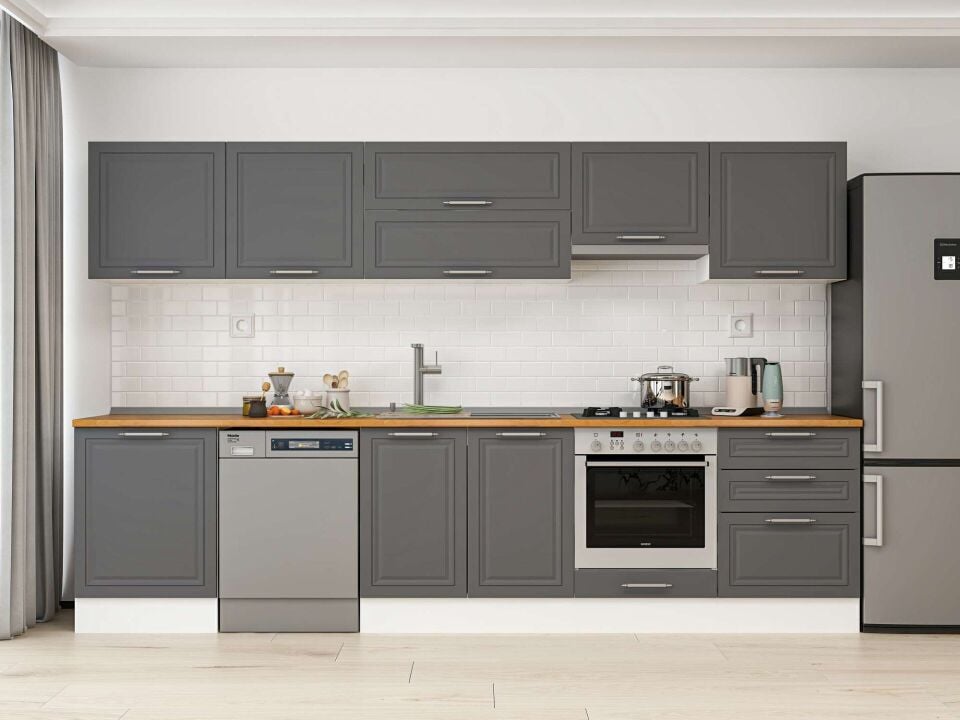 Alvinka 320X210 Cm Klasik Mebran Mutfak Dolabı Beyaz Beyaz M-E80S60S60-1