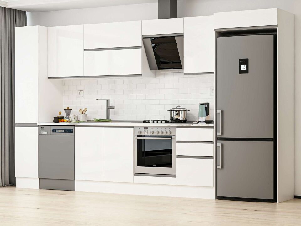 Alvinka 370X222 Cm High Gloss Mutfak Dolabı Mbb-E80B40S50-2 High Gloss | Beyaz - Suntalam