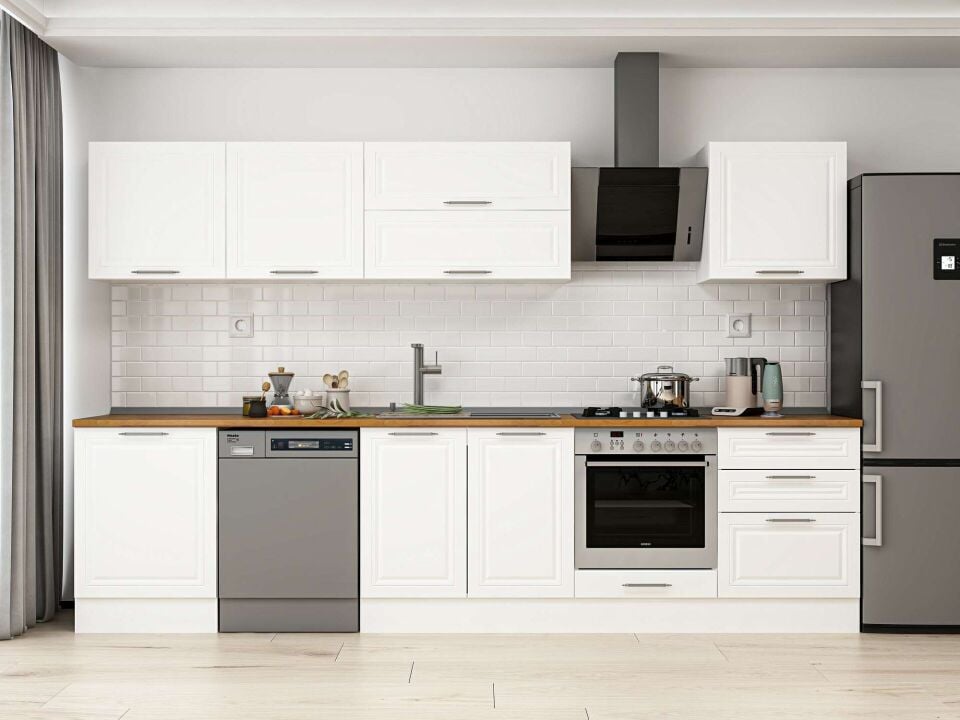 Alvinka 320X210 Cm Klasik Mebran Mutfak Dolabı Beyaz Beyaz M-E80S60S60-2