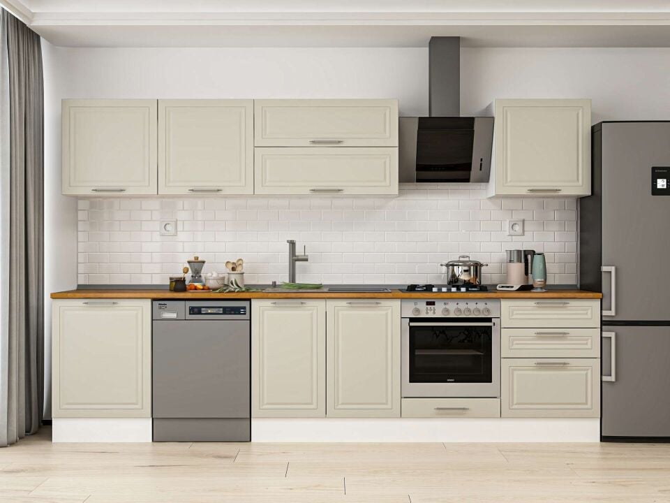 Alvinka 320X210 Cm Klasik Mebran Mutfak Dolabı Beyaz Beyaz M-E80S60S60-2