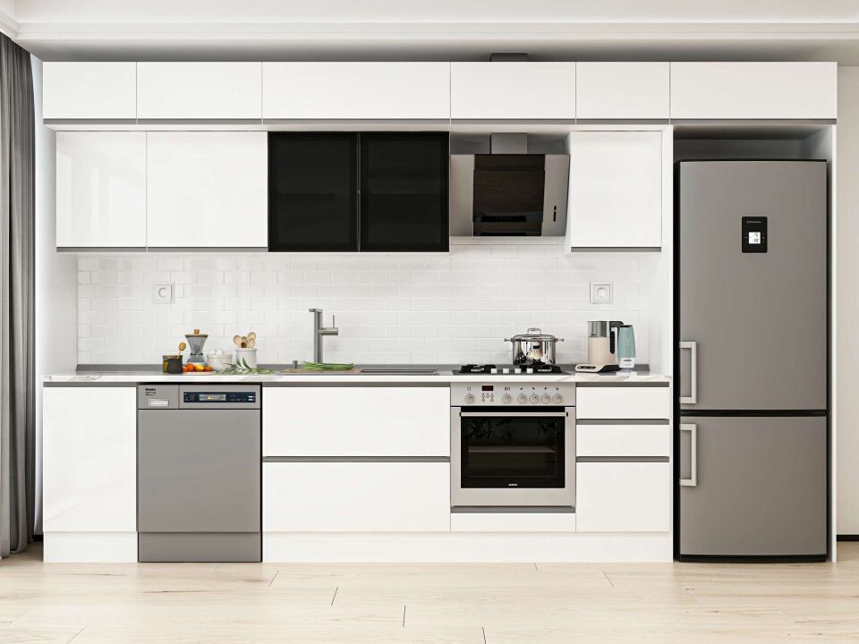 Alvinka 380X240 Cm High Gloss Mutfak Dolabı Mb-E90S45S45-3 High Gloss | Beyaz - Mdf
