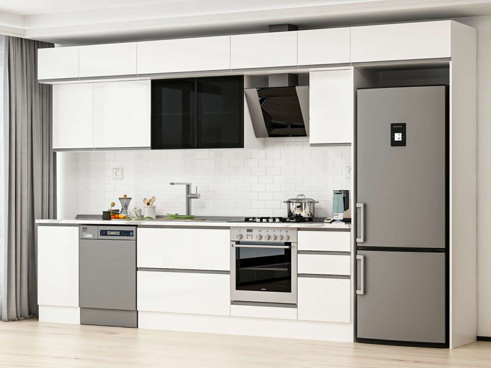 Alvinka 380X240 Cm High Gloss Mutfak Dolabı Mb-E90S45S45-3 High Gloss | Beyaz - Mdf