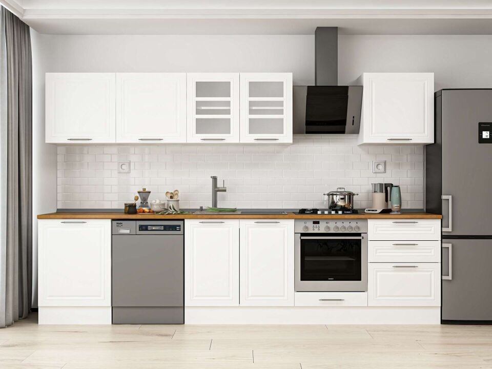 Alvinka 320X210 Cm Klasik Mebran Mutfak Dolabı Beyaz Beyaz M-E80S60S60-3